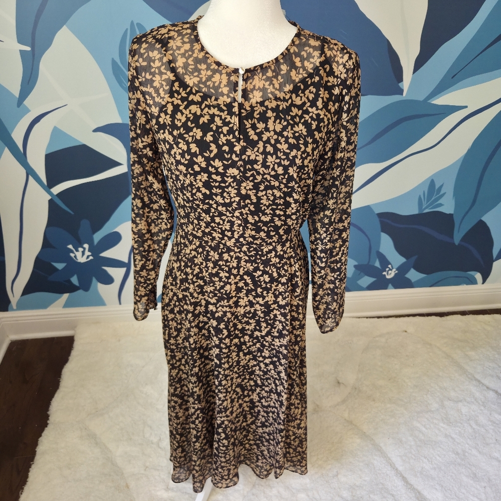 Tommy Hilfiger Brown and Black Sheath Dress Long Sleeve Crew Neck